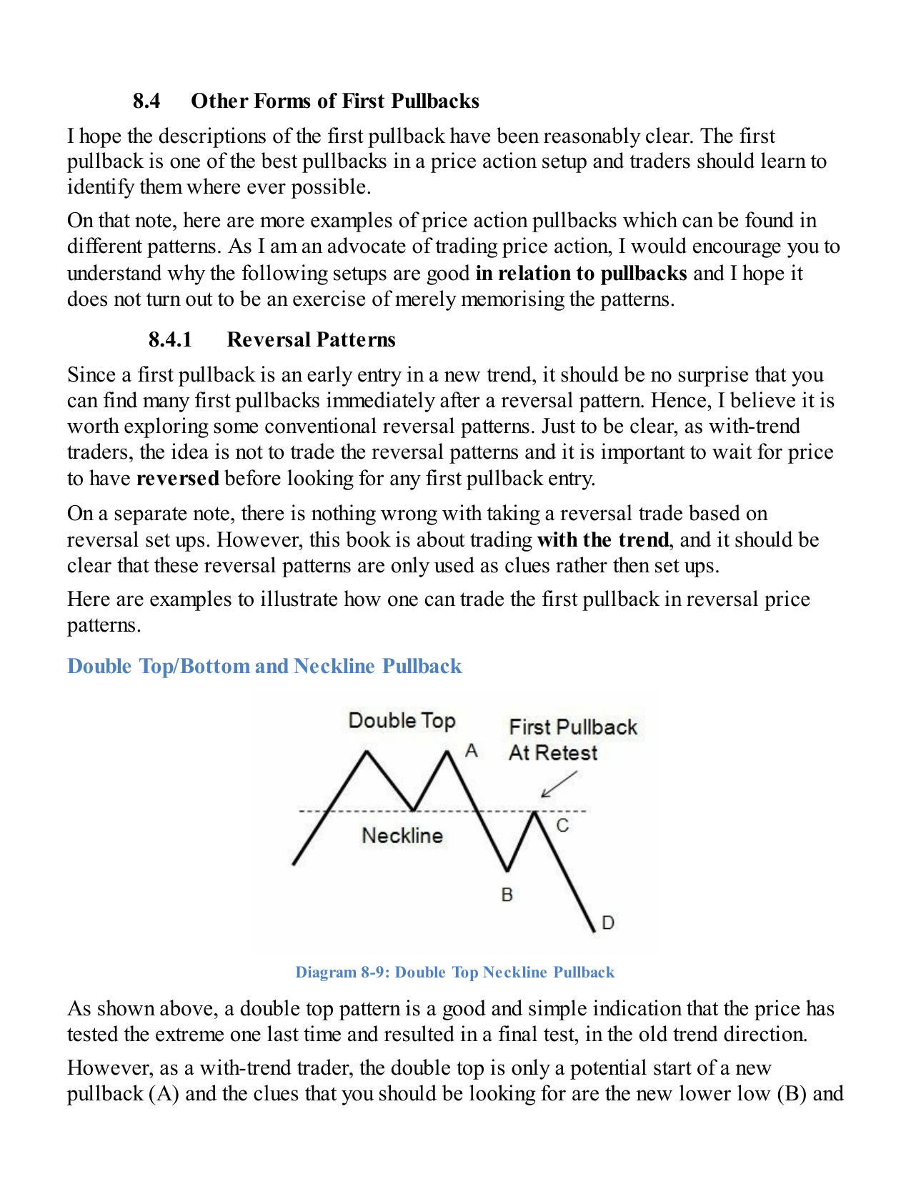 Double top neckline — retest is the first pullback entry